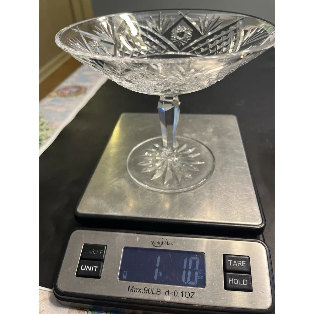Waterford Crystal Compote Candy Dish Pedestal Vintage Fans Hobstars Crosscuts